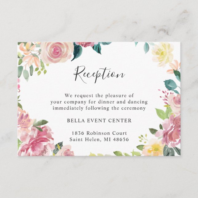 Pastel Garden Floral Wedding Details Reception Enclosure Card (Front)