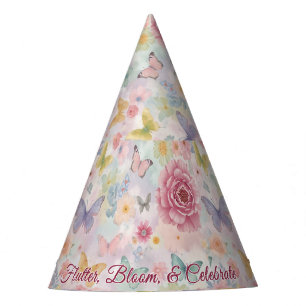 Pastel Garden   Flowers and Butterflies Party Hat