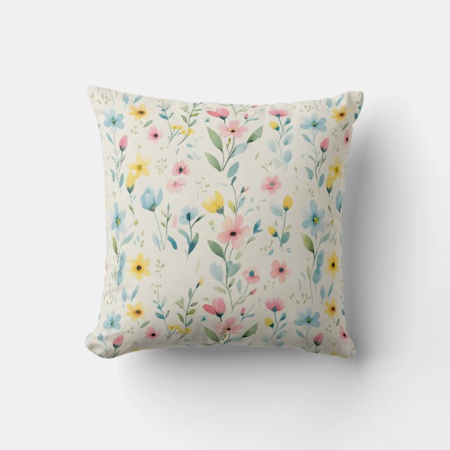 pastel garden watercolor florals cushion (Front)