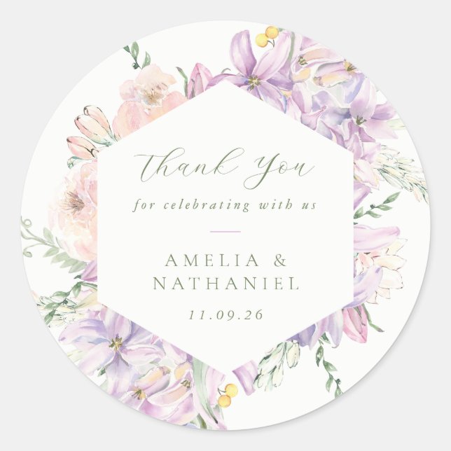 Pastel Garden Wedding Favour Classic Round Sticker (Front)