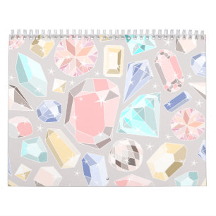 Pastel Gemstone Diamond Pattern PInk Aqua Gems Calendar