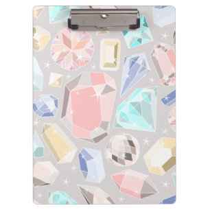 Pastel Gemstone Diamond Pattern PInk Aqua Gems Clipboard