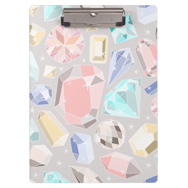 Pastel Gemstone Diamond Pattern PInk Aqua Gems Clipboard (Front)