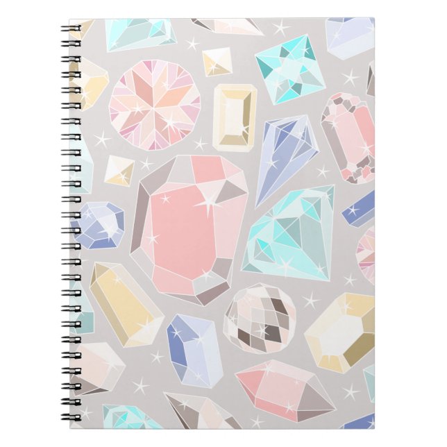 Pastel Gemstone Diamond Pattern PInk Aqua Gems Notebook (Front)