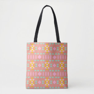 Pastel Geometric Aztec Pattern in Pink and Yellow Tote Bag