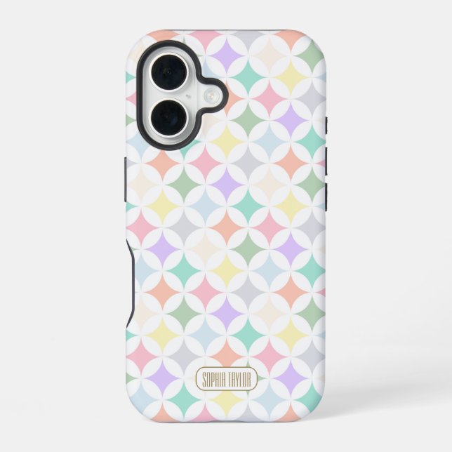 Pastel Geometric Circles and Diamond Pattern iPhone 16 Case (Back)
