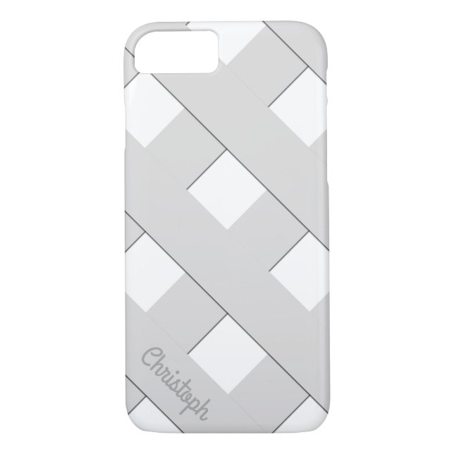 Pastel Geometric Crossing Grey Lines with Name Case-Mate iPhone Case (Back)