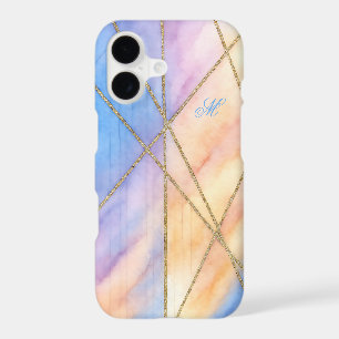 Pastel Geometric Marble Gold Lines Monogram