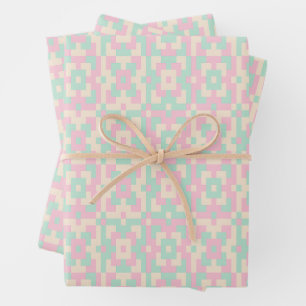 Pastel Geometric Pixel Art Seamless Pattern Wrapping Paper Sheet