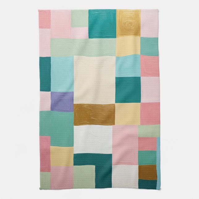 Pastel Geometric Quilt Tea Towel (Vertical)