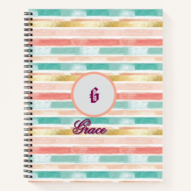 Pastel Geometric Seamless Pattern Monogram Notebook (Front)