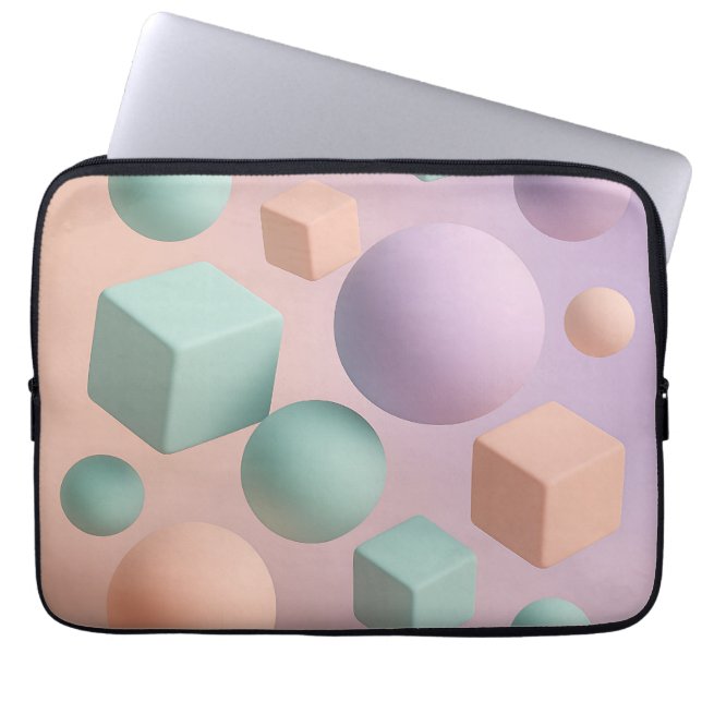 Pastel Geometric Spheres Cubes Laptop Sleeve (Front)