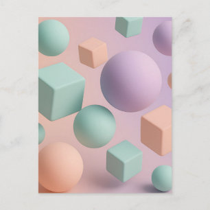 Pastel Geometric Spheres Cubes Postcard