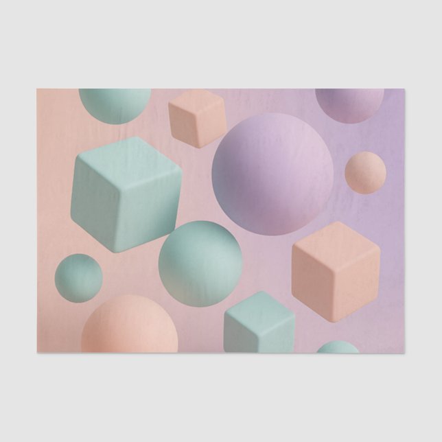 Pastel Geometric Spheres Cubes Tissue Paper (Front)