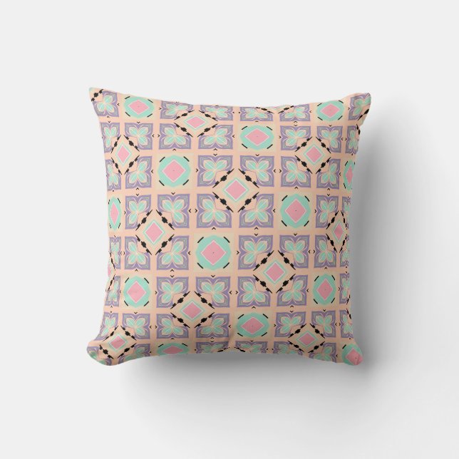Pastel Geometric Tile Pattern | Pink Mint Purple  Cushion (Front)