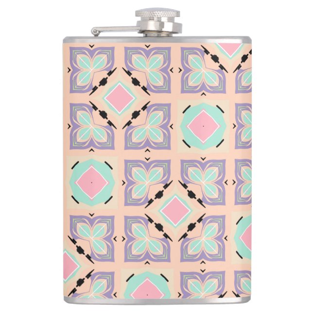 Pastel Geometric Tile Pattern | Pink Mint Purple  Hip Flask (Front)
