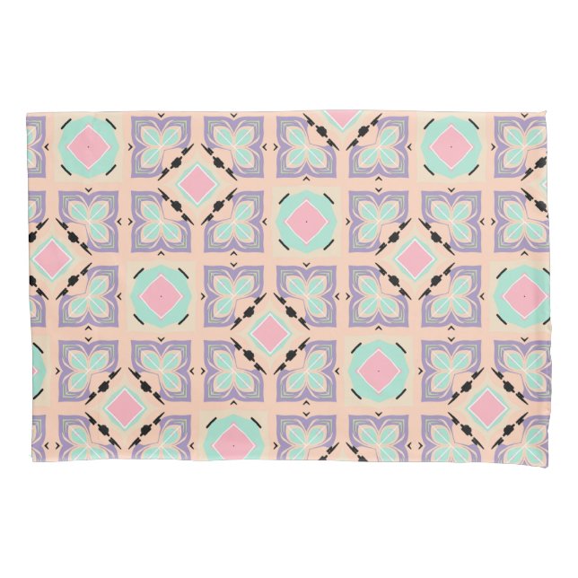Pastel Geometric Tile Pattern | Pink Mint Purple  Pillowcase (Front)