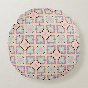 Pastel Geometric Tile Pattern   Pink Mint Purple  Round Cushion
