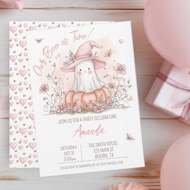 Pastel Ghost Halloween Birthday Invitation (Our Boo is Two Halloween Themed Birthday)