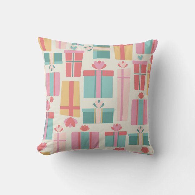 Pastel Gift Boxes Pattern Cushion (Front)