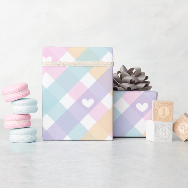 Pastel Gingham Hearts   Wrapping Paper (Baby Shower)