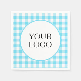 Pastel Gingham Napkins Your Logo Here Blue