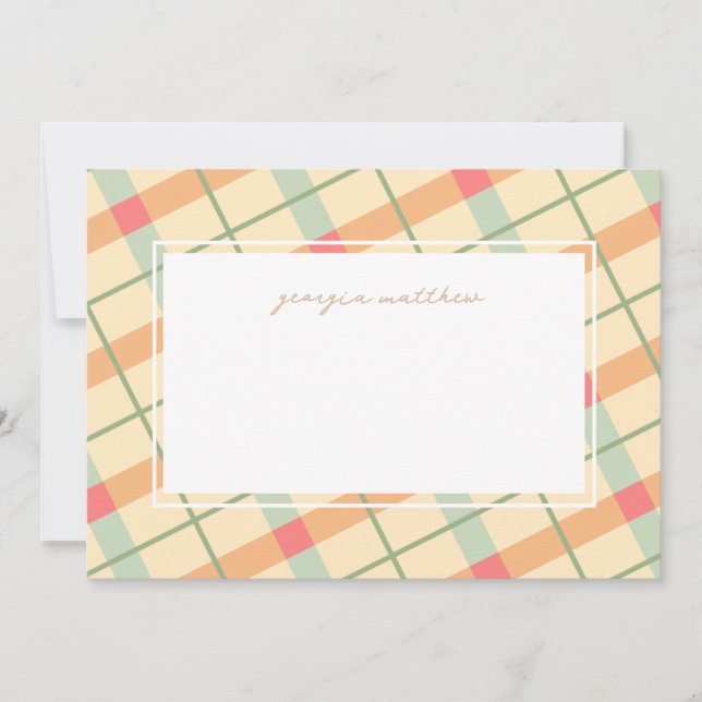 Pastel Gingham Plaid Personalised Note Card  (Front)
