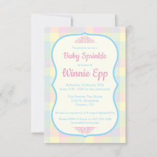 Pastel Gingham Plaid, Pink, Blue Baby Sprinkle Invitation