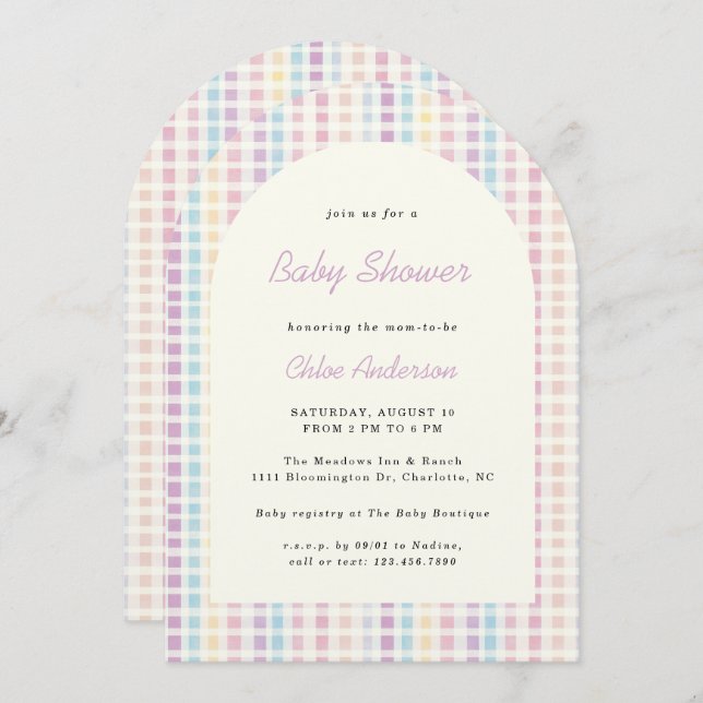 Pastel Gingham Rainbow Colours Baby Shower Invitation (Front/Back)