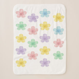 Pastel Gingham Smiling Flowers Cute Blanket 
