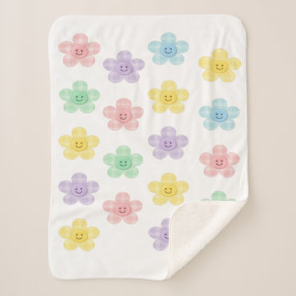 Pastel Gingham Smiling Flowers Cute Blanket