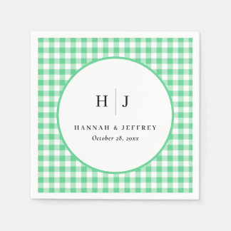 Pastel Gingham Wedding Green Napkins