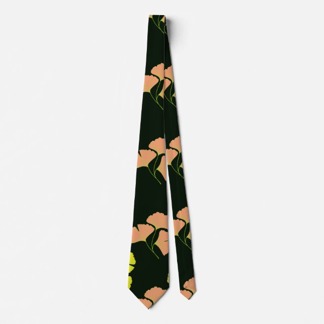 Pastel Ginko Leaves on Black background Tie (Front)