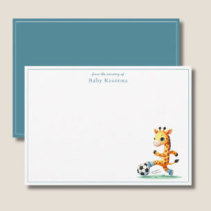 Pastel Giraffe Boy Playing Soccer Thank You Card