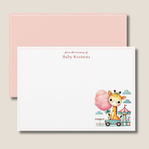 Pastel Giraffe Girl with Cotton Candy Thank You Card