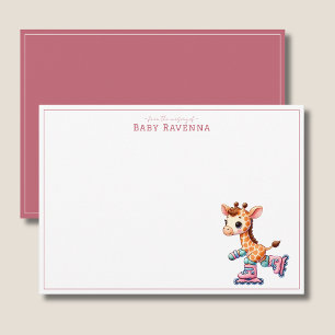 Pastel Giraffe on Roller Skates Girl Thank You  Card