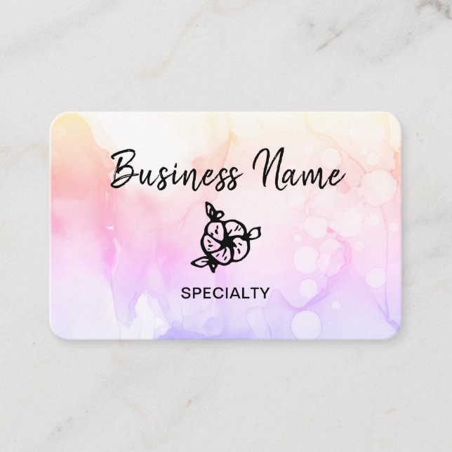 *~* Pastel Girly Abstract Ombre Peach Logo QR code Business Card (Front)