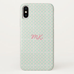 Pastel Girly Pink & Green Pattern with Initials Case-Mate iPhone Case