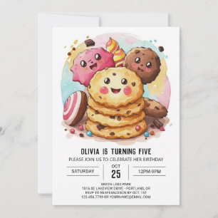 Pastel Girly Simple Cookies Birthday Invitation
