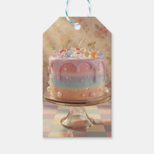 Pastel Glass Food Aesthetic Rainbow Birthday Cake Gift Tags