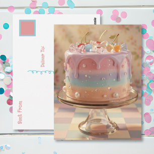 Pastel Glass Food Aesthetic Rainbow Birthday Cake Postcard