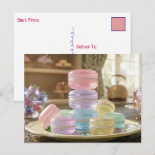 Pastel Glass Macaron Cookies Keeping in Touch Postcard