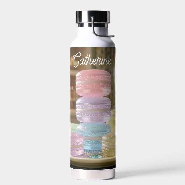 Pastel Glass Macaron Cookies Personalised  Water Bottle (Left)