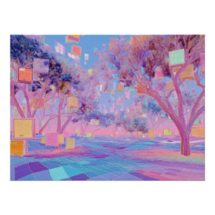Pastel Glitch Forest in Dreamscape Bloom Poster