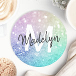 Pastel Glitter Bokeh Background Glam Elegant Round Paper Coaster<br><div class="desc">Easily personalise this elegant colourful bokeh glitter pattern with your custom name and/or monogram.</div>
