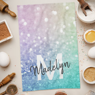 Pastel Glitter Bokeh BackgroundGlam Elegant Glitte Tea Towel