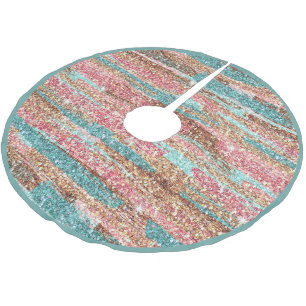 Pastel Glitter Brush Strokes Pink Blue Christmas Brushed Polyester Tree Skirt