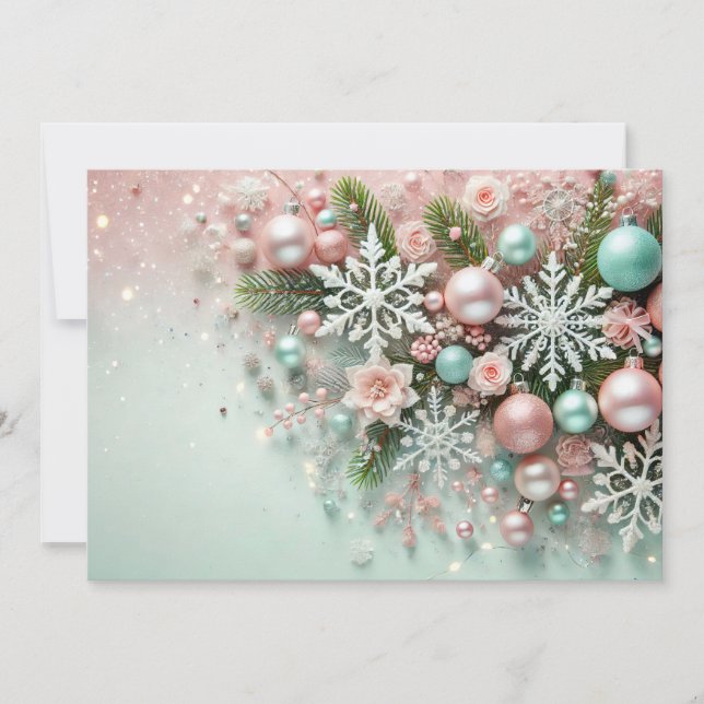 Pastel Glitter Christmas Design with Decorations Holiday Card (Front)