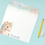 Pastel Glitter Floral Baby Unicorn  Notepad<br><div class="desc">Pastel Glitter Floral Baby Unicorn Notepad,  Custom Name</div>