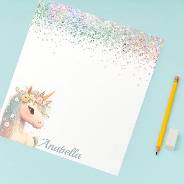 Pastel Glitter Floral Baby Unicorn  Notepad (Creator Uploaded)